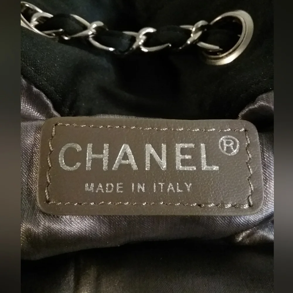Authentic Chanel Melrose Cabas Black Satin Tote
